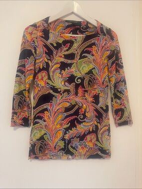 Lauren Ralph Lauren Black Long Sleeve Top with Multicolor Paisley